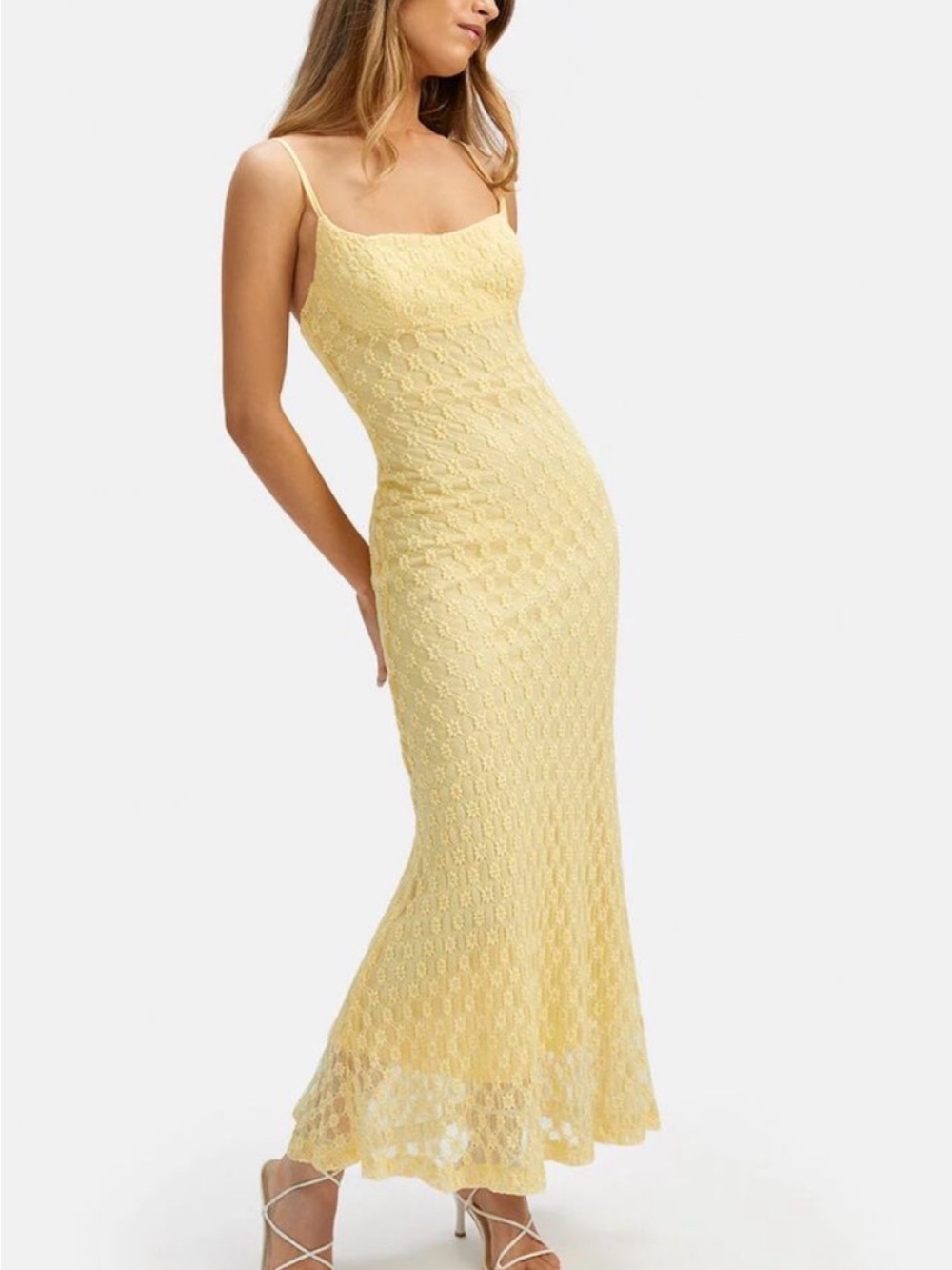 Bardot Adonis Cotton Blend Floral Lace Slip Dress in Butter Yellow Size 4